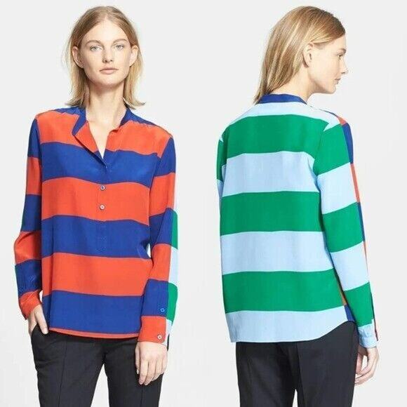Stella McCartney Eva Silk Top Size 38 US 2 - 4 Multicolored Colorblock Stripes - Picture 1 of 8